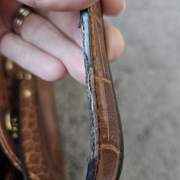 Anne Klein Faux Crocodile Brown Purse Handbag Chain Giraffe Block Safari Lining - Picture 9 of 12